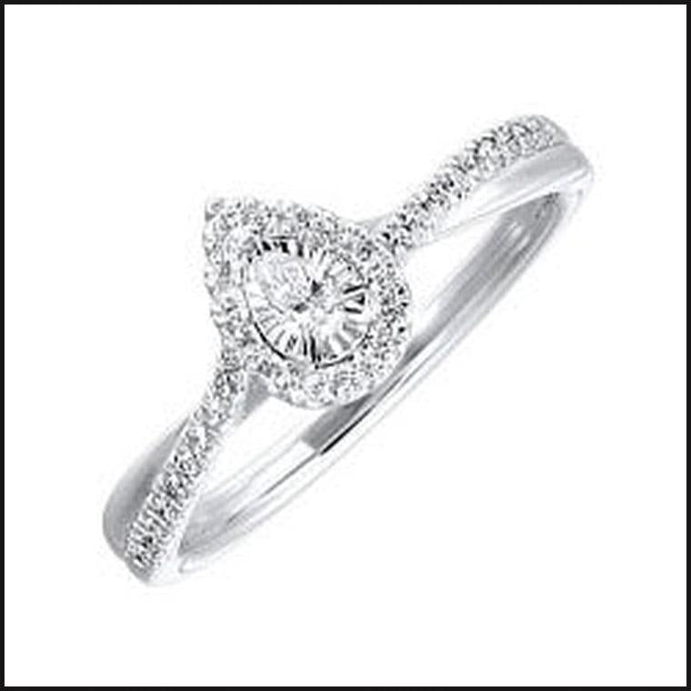14K White Gold Diamond 1/4 ctw Pear Halo Ring