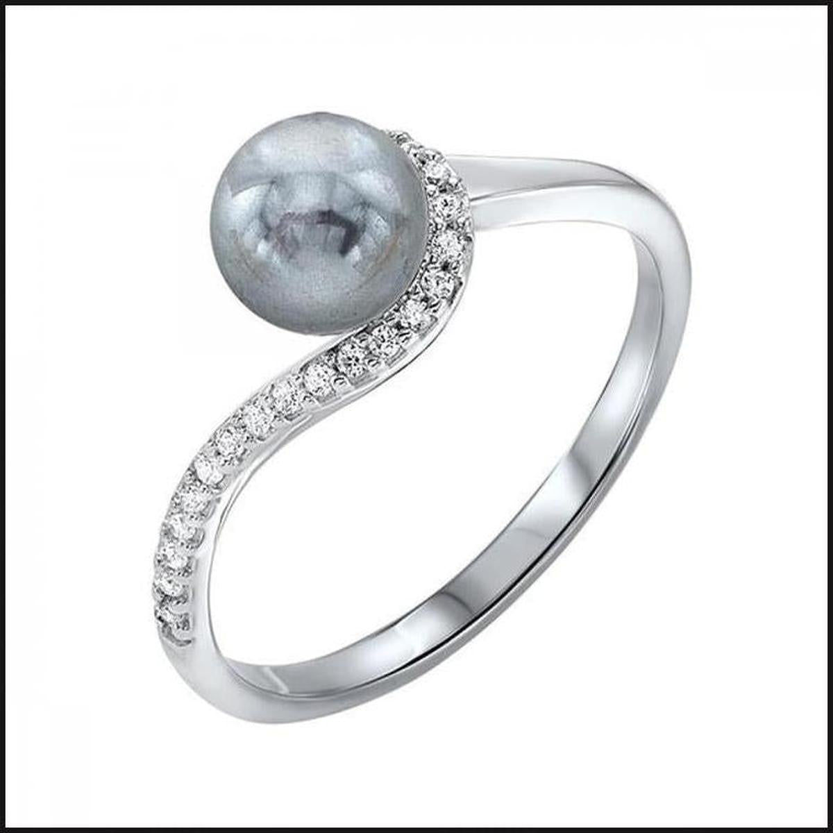 Silver Black Pearl with 1/2 ctw Diamond Ring-Ring-That Guy's Secret