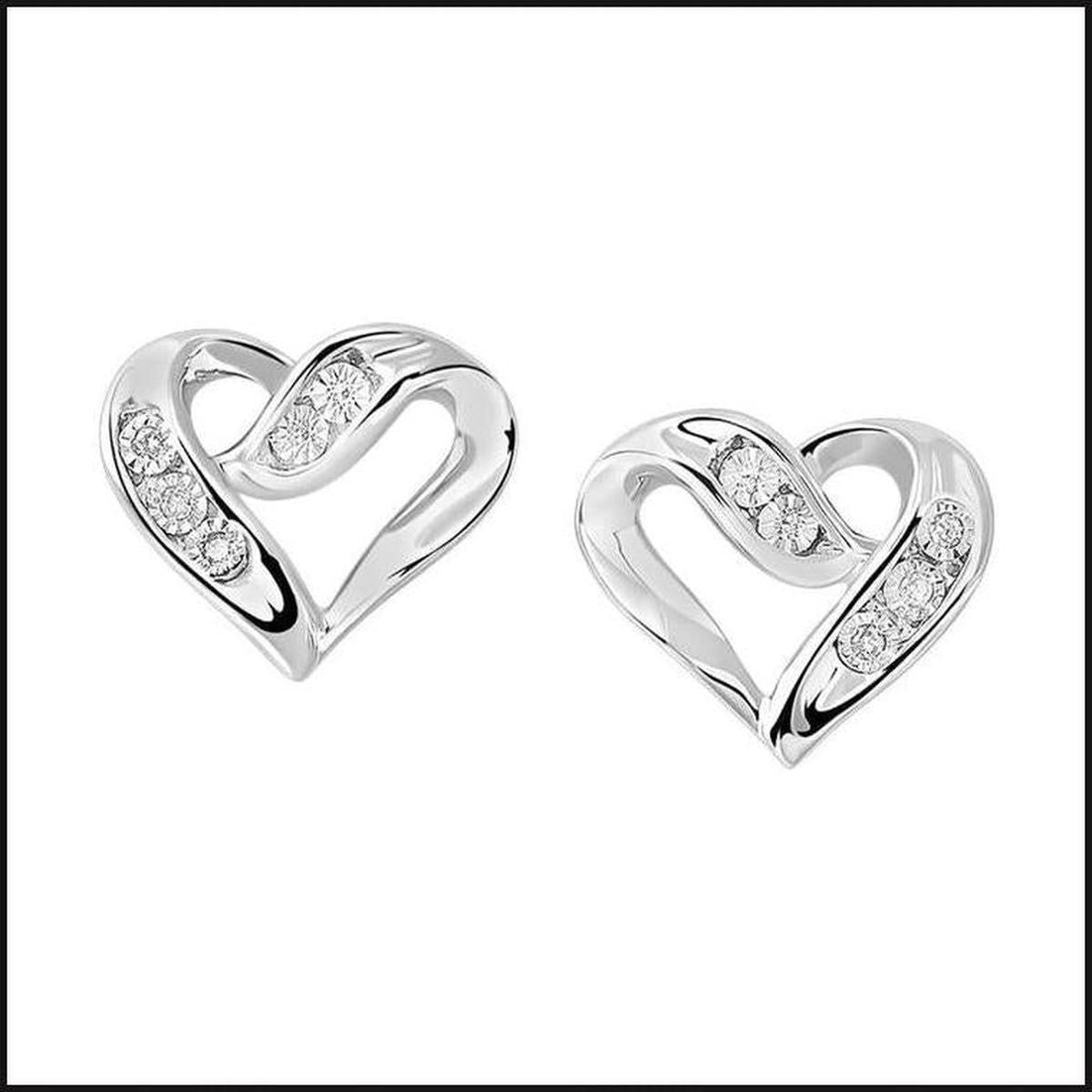 Silver Diamond Heart 1/50 ctw Earrings-Earrings-That Guy's Secret