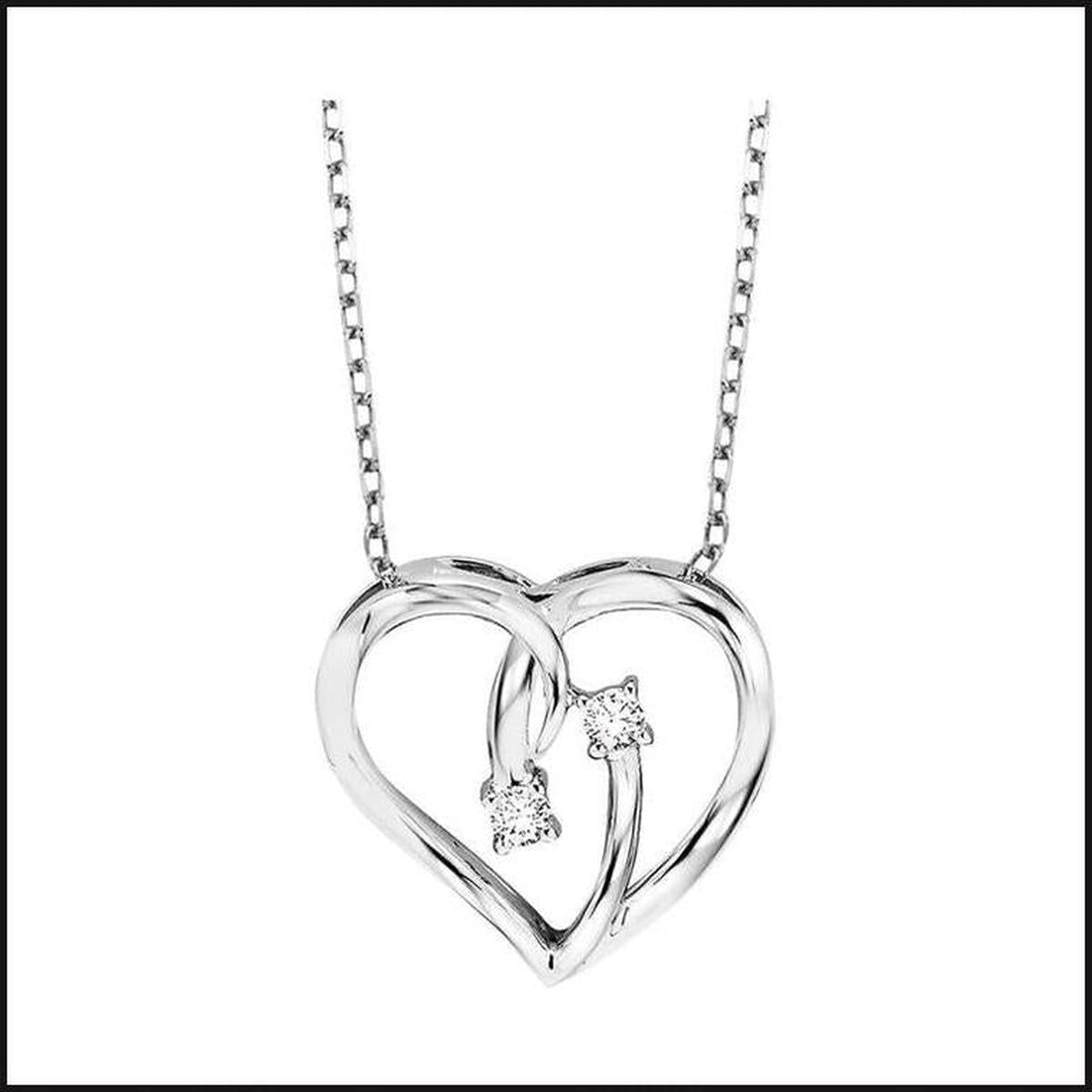 Silver Two Diamond Heart 1/20 ctw Pendant-necklace-That Guy's Secret