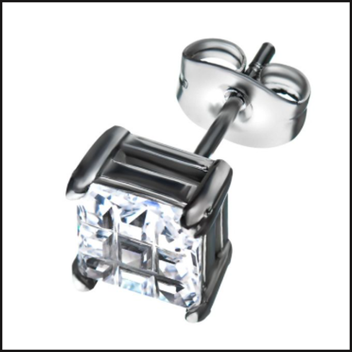 Steel Earrings W/ Cubic Zurconia Hashtag 5mm Square-bracelet-That Guy's Secret