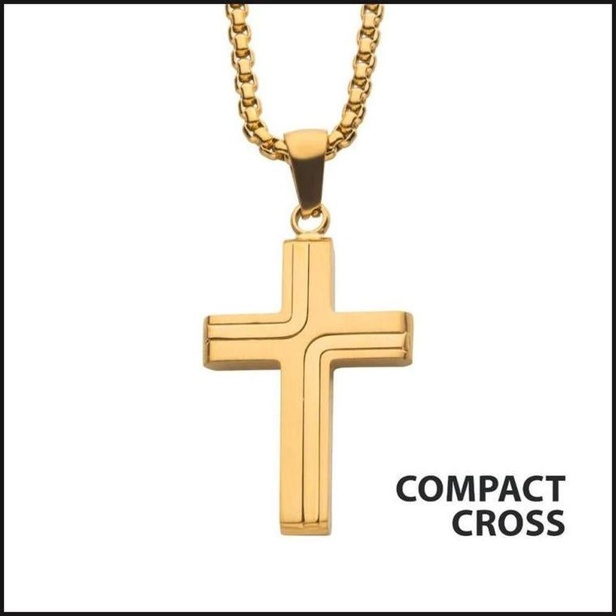 Steel Pendant Cross 33 MM Drop Gold Plated 22 Inches-bracelet-That Guy's Secret