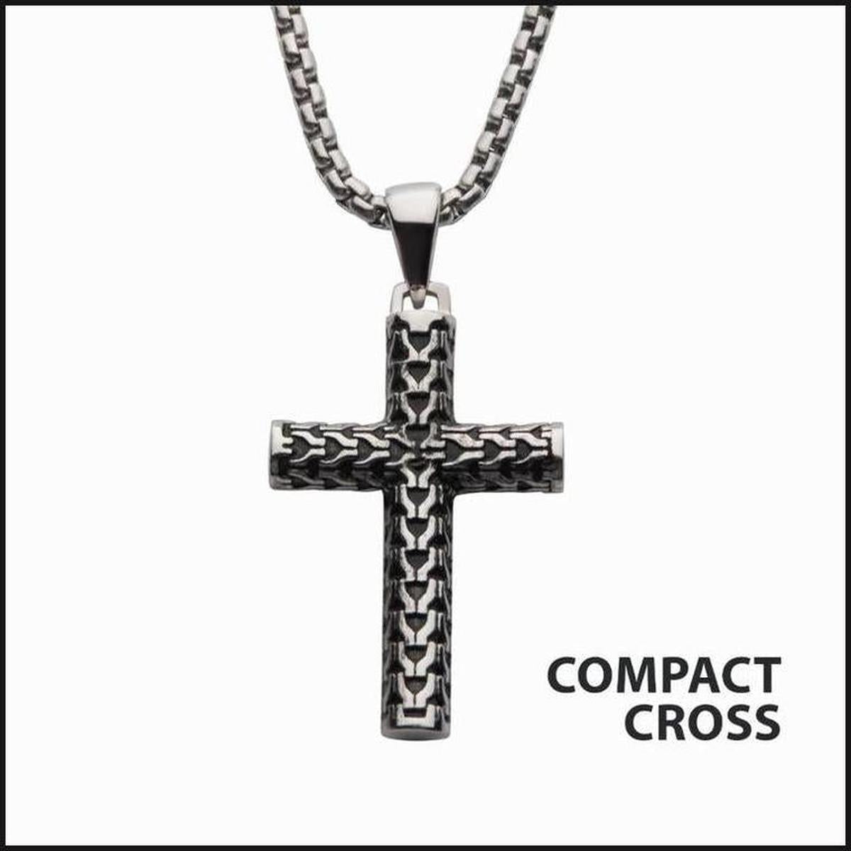 Steel Scale Cross Drop Pendant with Bold Box Chain-Necklace-That Guy's Secret