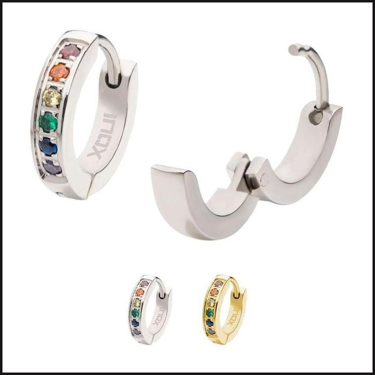 Steel Set Gem Stud Earrings 18G1/2 6Cubic Zurconia Gold Plated/RNBW 1.5-bracelet-That Guy's Secret