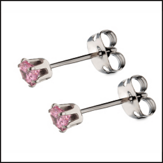 Titanium EAR Studs 20G 6 Prong Set Stud Earrings Cubic ZurconiaC 3 MM-Earrings-That Guy's Secret