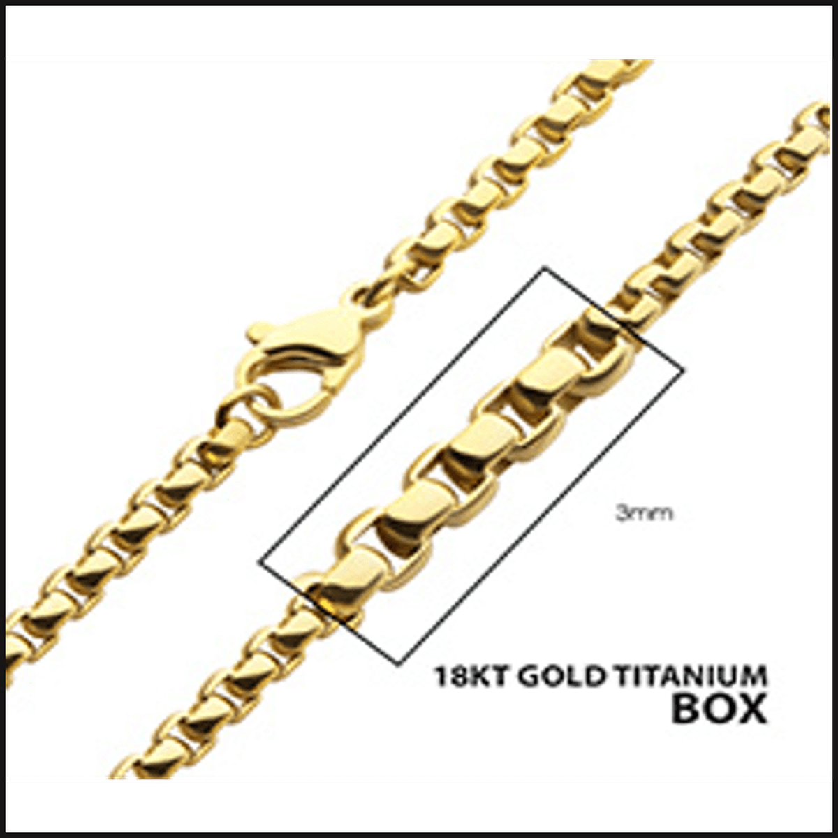Titanium Gold Ion Plated 18K Box Chain 3 MM X 18 Inches-necklace-That Guy's Secret