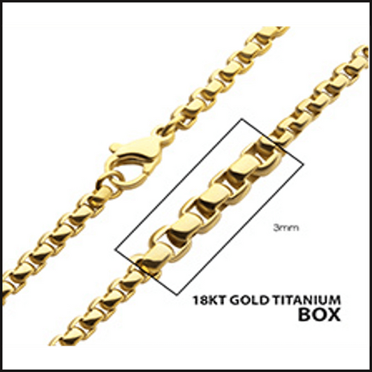 Titanium Gold Ion Plated 18K Box Chain 3 MM X 18 Inches-necklace-That Guy's Secret