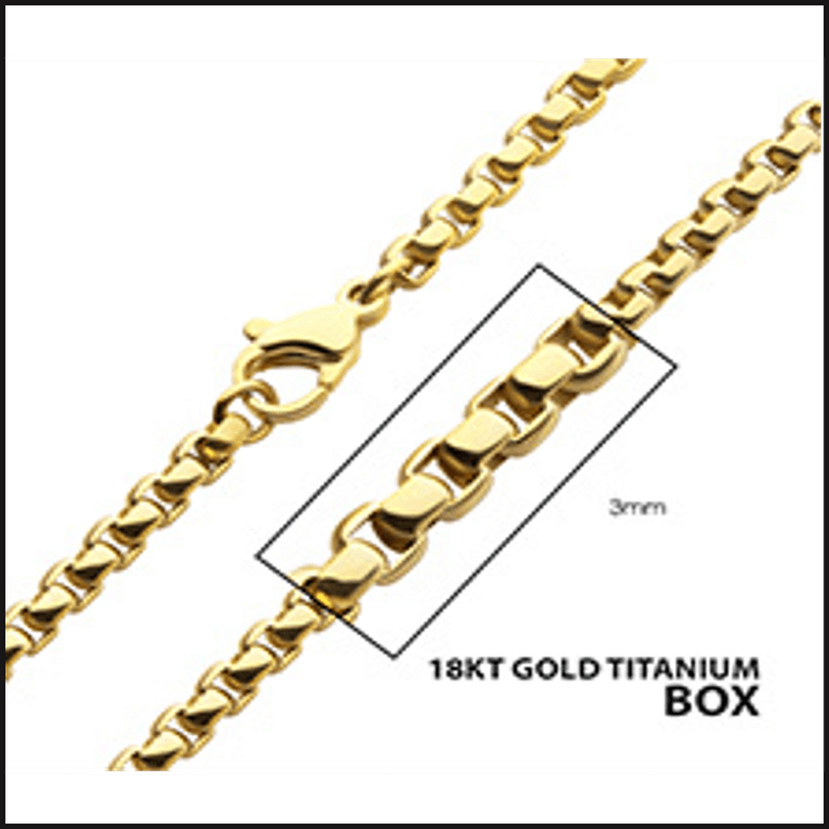 Titanium Gold Ion Plated 18K Box Chain 3 MM X 20 Inches-necklace-That Guy's Secret