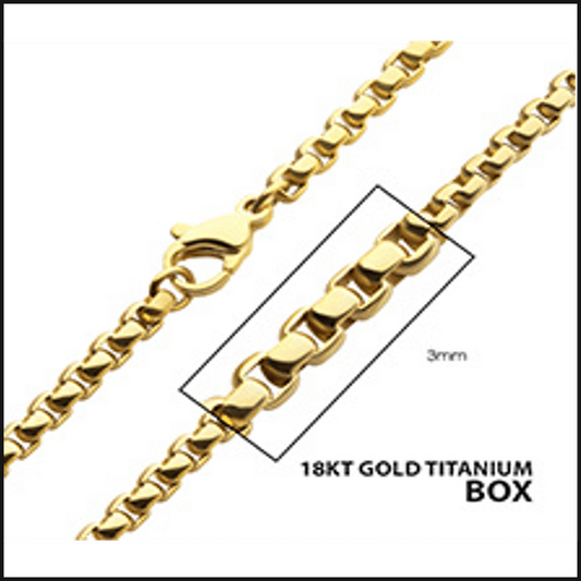 Titanium Gold Ion Plated 18K Box Chain 3 MM X 20 Inches-necklace-That Guy's Secret