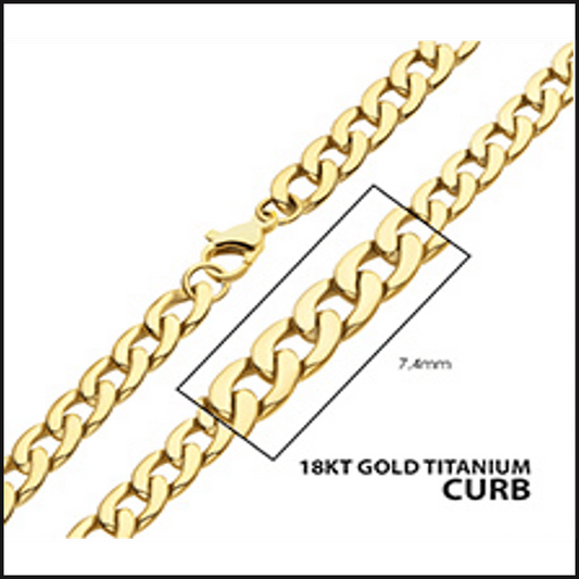 Titanium Gold Ion Plated 18K Curb Chain 7.4 MM X 20 Inches-necklace-That Guy's Secret
