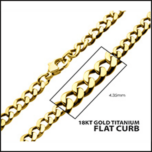 Titanium Gold Ion Plated 18K Flat Curb Chain 4.35 MM X 20-necklace-That Guy's Secret