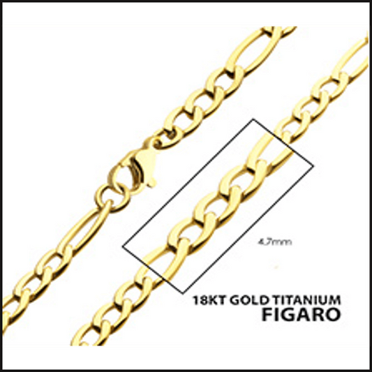 Titanium Gold Ion Plated18 K Figaro Chain 4.7 MM X 20 Inches-necklace-That Guy's Secret