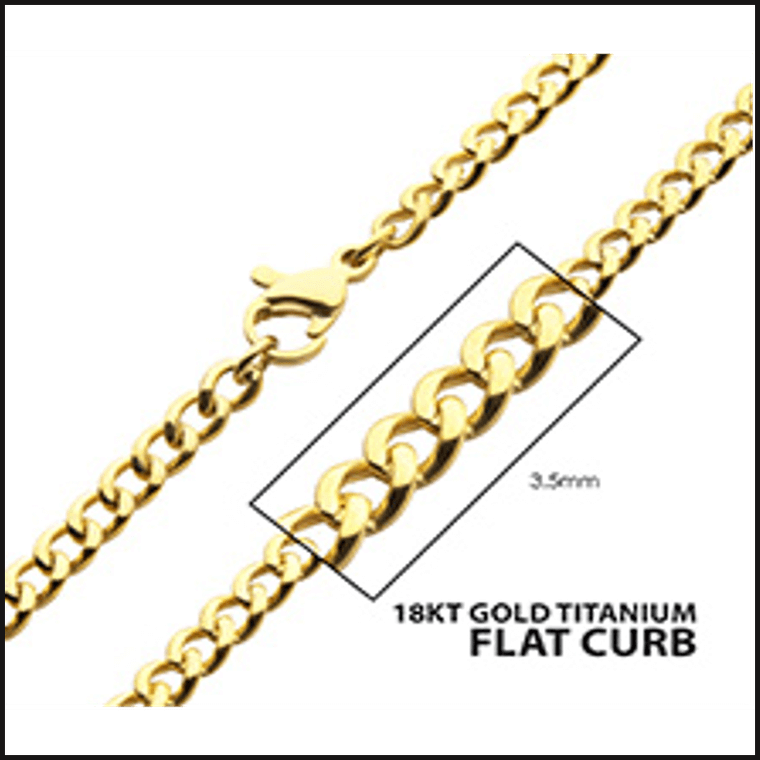 Titanium Gold Ion Plated18 K Flat Curb Chain 3.5 MM X 18-necklace-That Guy's Secret