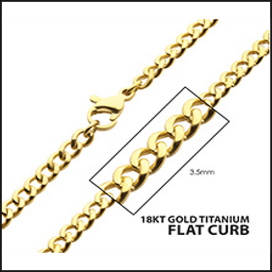 Titanium Gold Ion Plated18 K Flat Curb Chain 3.5 MM X 18-necklace-That Guy's Secret