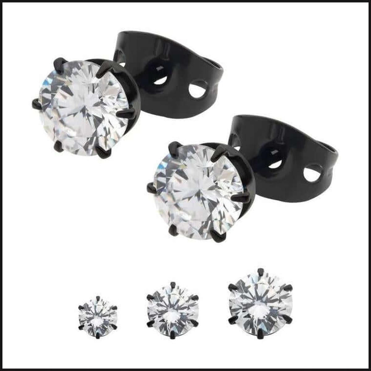 Titanium PVDK Earrings 20G 6 Prong Set Stud Earrings Cubic ZurconiaC 5 MM-Earrings-That Guy's Secret