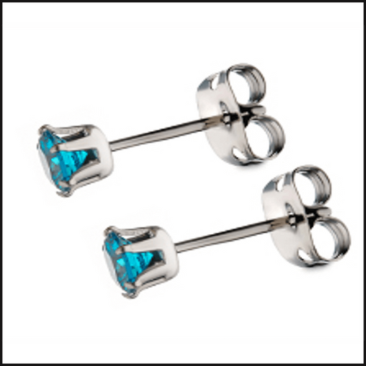 Titanium Set Gem Stud Earrings 20G 6 Prong Set Stud Earrings Cubic Zurconia AM 3-Earrings-That Guy's Secret