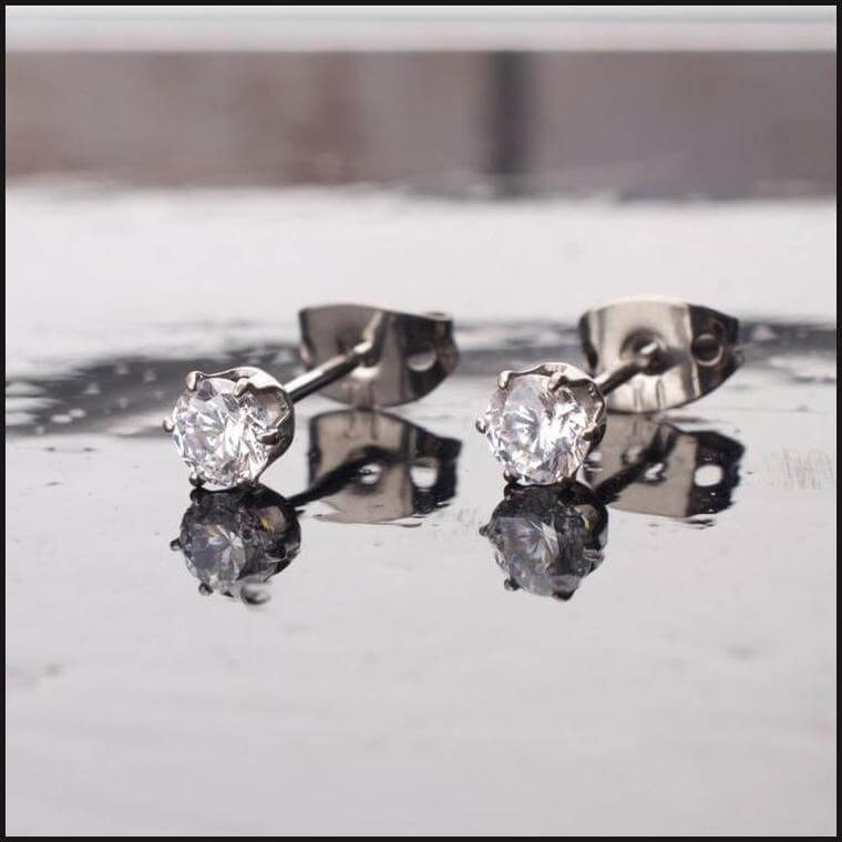 Titanium Set Gem Stud Earrings 20G 6 Prong Set Stud Earrings Cubic Zurconia BT 3-Earrings-That Guy's Secret