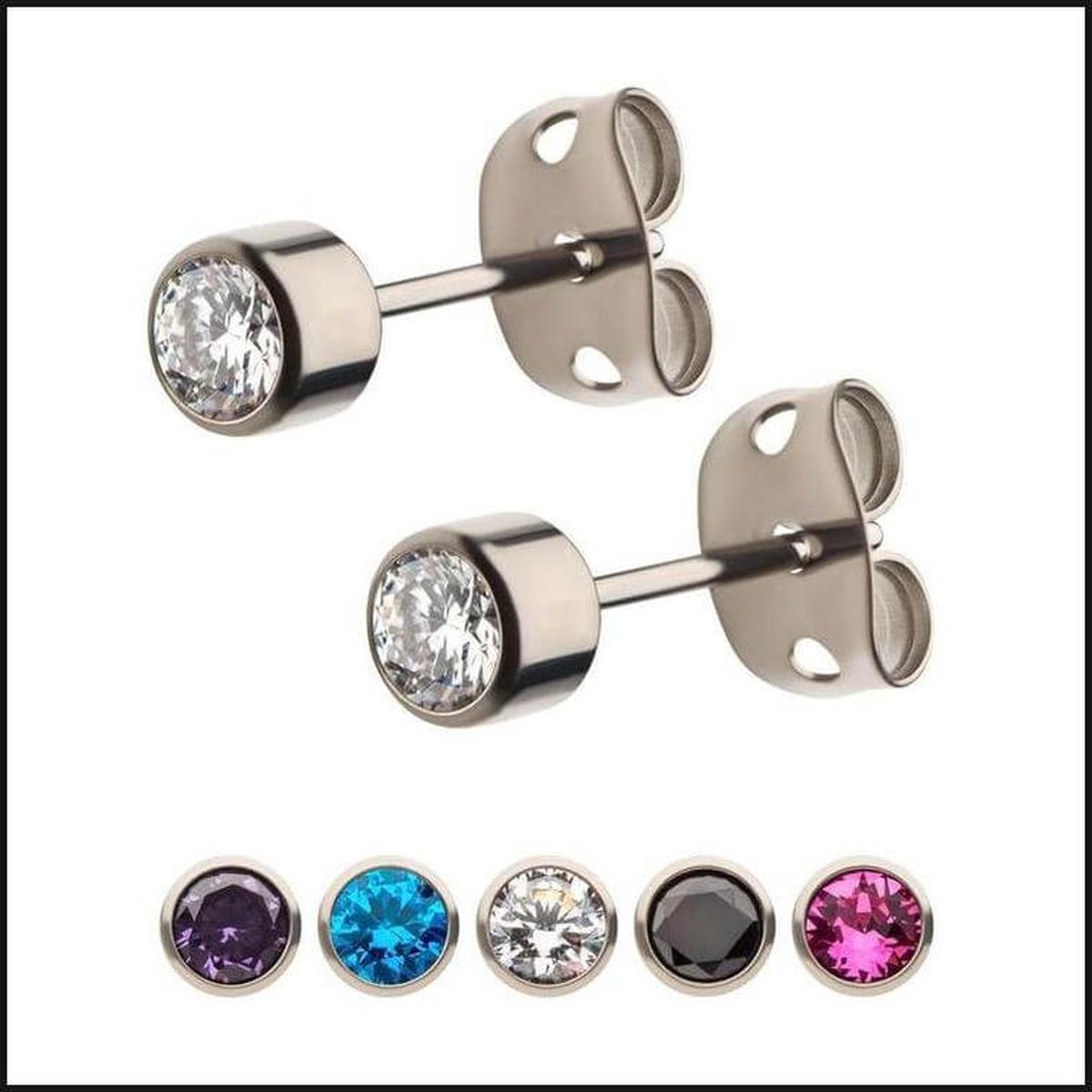 Titanium Set Gem Stud Earrings 20G Bezel 3 MM Cubic Zurconia BT2.5 MM-Earrings-That Guy's Secret