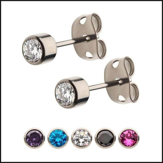 Titanium Set Gem Stud Earrings 20G Bezel 3 MM Cubic Zurconia BT2.5 MM-Earrings-That Guy's Secret