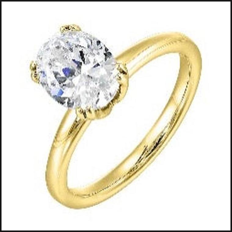 14K Yellow Gold Semi Mount For 2 ctw Oval Center