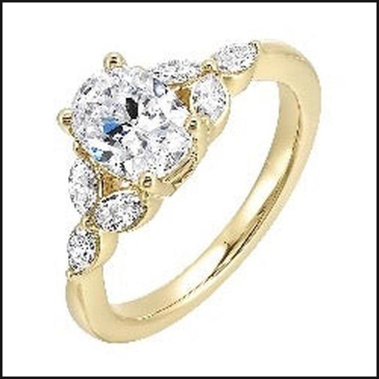 14K Yellow Gold Diamond 1/3 ctw Semi Mount For 2 ctw Oval Center