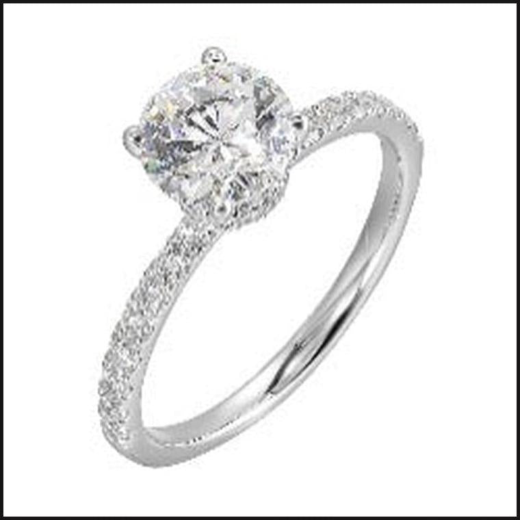 14K White Gold Diamond 3/8 ctw Semi Mount For 1 ctw Round Center