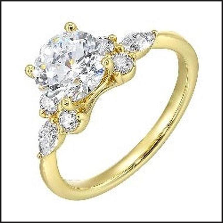 14K Yellow Gold Diamond 3/8 ctw Semi Mount For 1 1/2 ctw Round Center