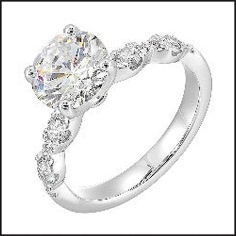 14K White Gold Diamond 1/2 ctw Semi Mount For 2 ctw Round Center