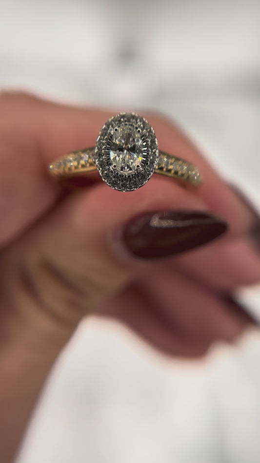 14K Two Tone Diamond 1/2 ctw Oval Halo