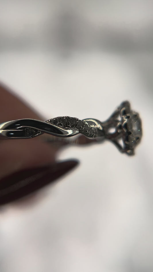 14K White Gold Lab Grown .40ct Round Center Twist Ring with Round Halo