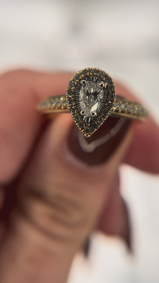 14K Yellow Gold Diamond 1/2 ctw Pear Halo