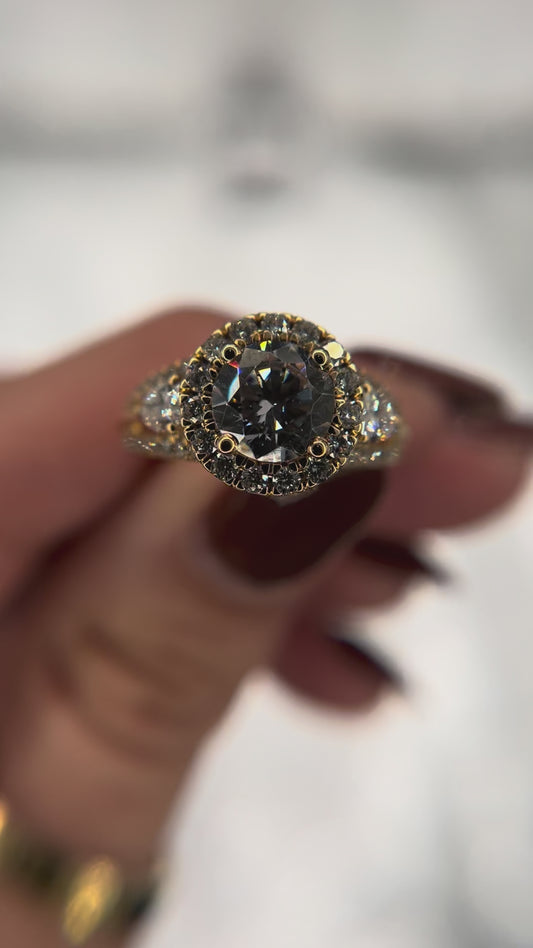 14k Yellow Gold Lab Grown 1 1/5ctw Semi Mount Wedding Ring for 1 1/2ct Round Center