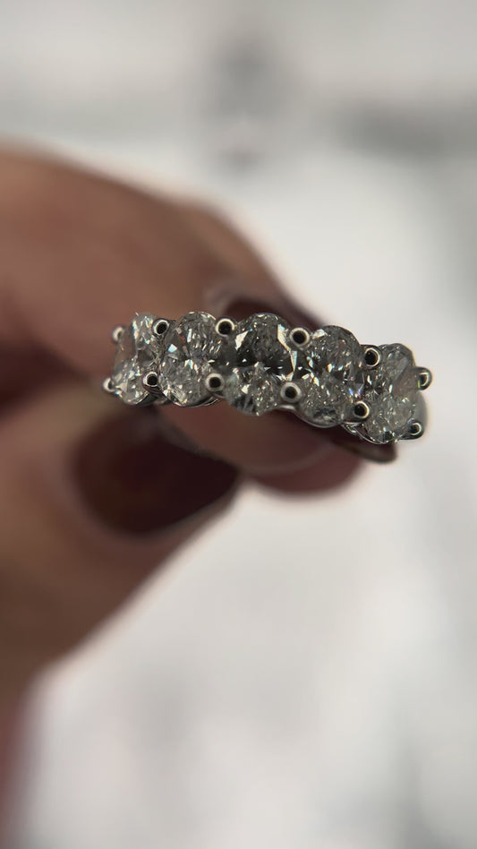 14K White Gold Lab Grown 5 Stone Oval Cut Diamond Band 2ctw