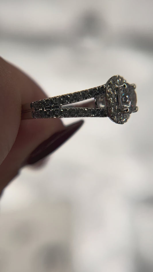 14K White Gold  Diamond 1/2 ctw Semi Mount for 3/4 ctw Center Round