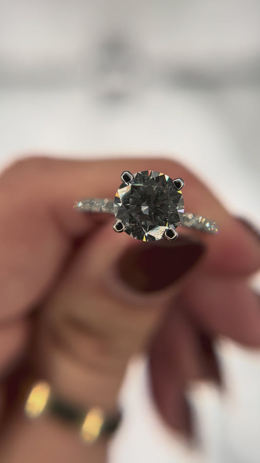 14k White Gold Lab Grown 3/8ctw Melee Set Diamond Ring with Under Head Halo Round 2ct Center