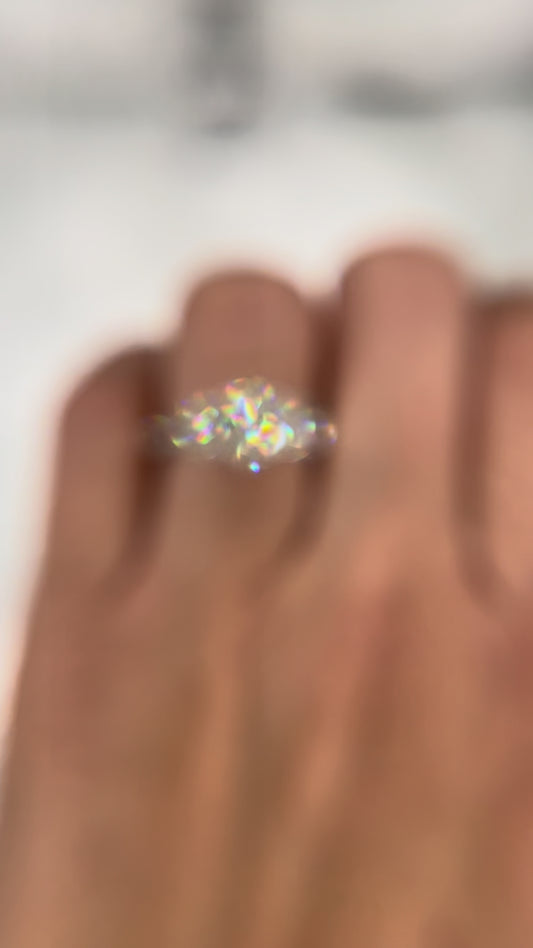 14K White Gold  3 Stone Lab Grown 2 Oval  1/4ct Diamonds With  1ct Oval Center  Diamond 1.80cttw