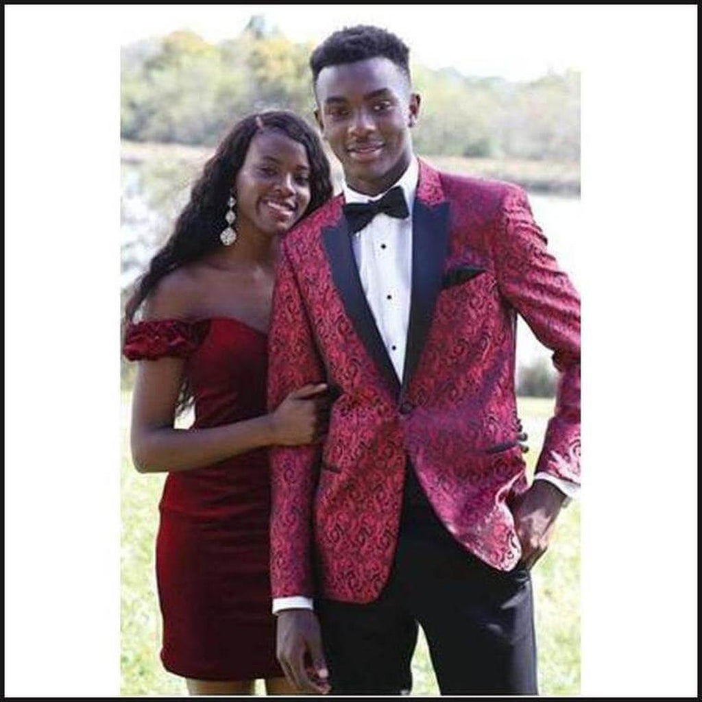 Couture 1901 Paisley Black and Red Tuxedo 262M