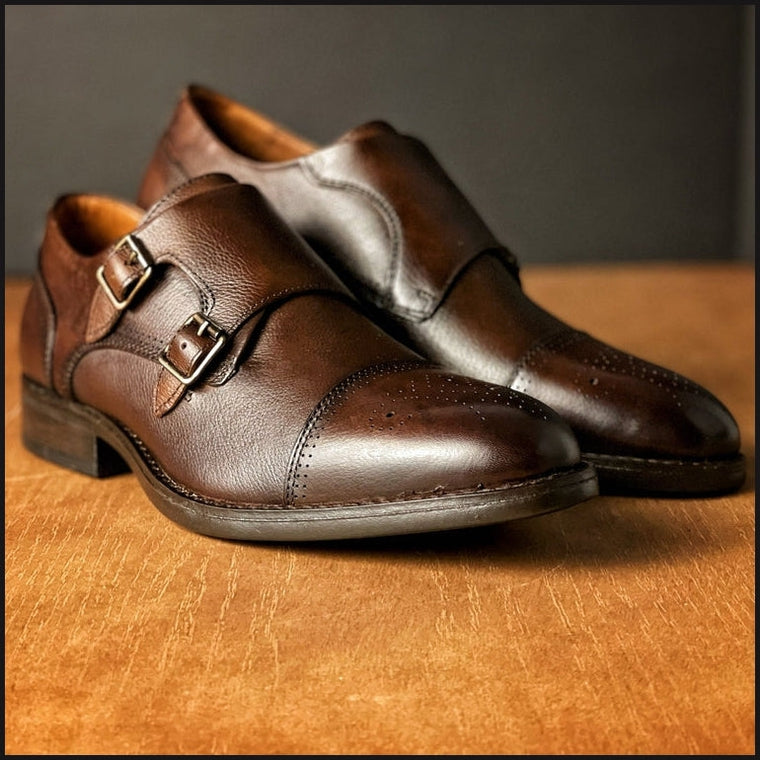 Brown Double Monk Strap Shoes for Men by