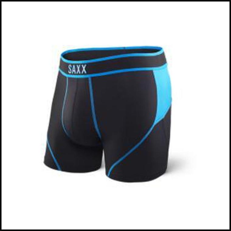 Men's sports running boxer briefs SAXX KINETIC HD Boxer Brief - blue  stripes. Green, BRANDS \ SAXX \ SPORTS BOXER SHORTS