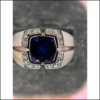 10K White Gold Lab Sapphire Diamond Ring-Ring-That Guy's Secret