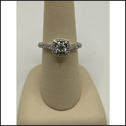 14kw 5/8ctw diamond cushion halo engagement ring