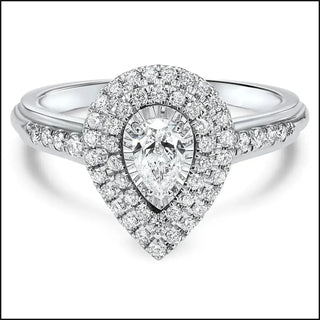 14K WG Diamond  Pear Shape Halo 3/4 Ring - That Guy's Secret