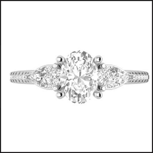 14K White Gold 3 Stone Lab Grown 1.60ctw 3 Stone Round Ring with 1ct Oval Center-Ring-That Guy's Secret