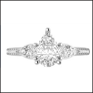 14K White Gold 3 Stone Lab Grown 1.60ctw 3 Stone Round Ring with 1ct Pear Center-Ring-That Guy's Secret