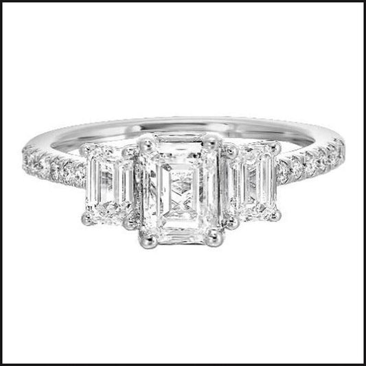 14K White Gold 3 Stone Lab Grown 2 Emarld Cut 1/4ct Diamonds With 1ct Emerald Center Diamond 1.80cttw-Ring-That Guy's Secret