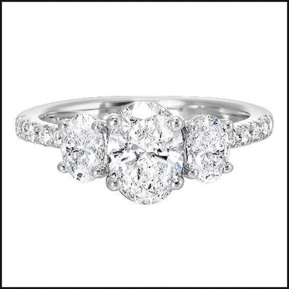 14K White Gold 3 Stone Lab Grown 2 Oval 1/4ct Diamonds With 1ct Oval Center Diamond 1.80cttw-Ring-That Guy's Secret