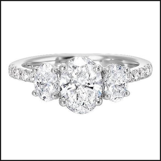 14K White Gold 3 Stone Lab Grown 2 Oval 1/4ct Diamonds With 1ct Oval Center Diamond 1.80cttw-Ring-That Guy's Secret