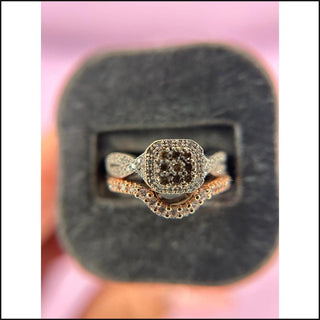 14K White Gold Chocolate Diamond Cluster Ring with 14K Rose Gold Band-Ring-That Guy's Secret