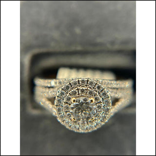 14K White Gold Diamond Double Halo Split with Matching Band-Ring-That Guy's Secret