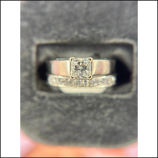 14K White Gold Diamond Solitaire Ring with 10K White Gold Diamond Band-Ring-That Guy's Secret